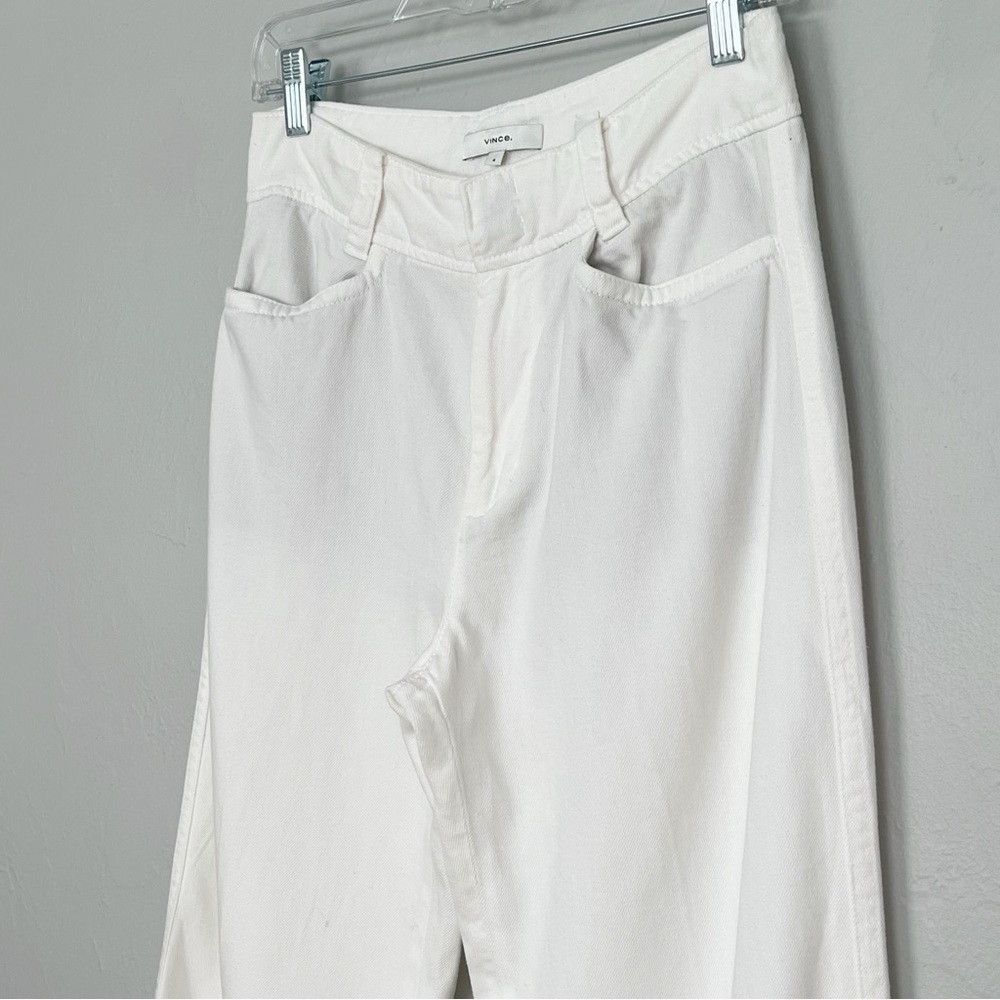 Vince White High Waist Straight Leg Pants Sz 4 Linen Blend - Picture 8 of 13